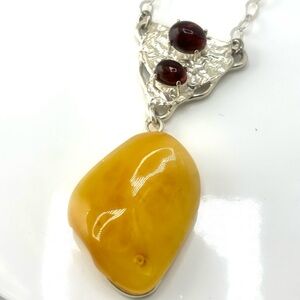 Sterling Silver and Genuine Lemon Baltic Amber Pendant